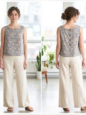 Modcloth Cotton Button Back Boxy Tank Top Geometric Floral Large